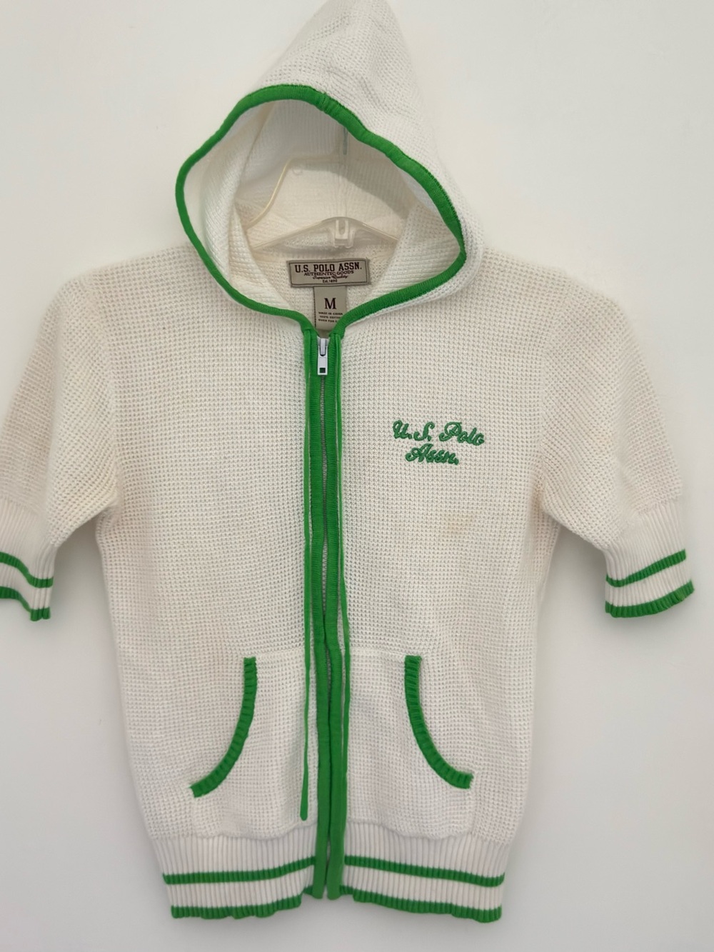 U.S. Polo Assn. Cream Hooded Zip Sweater with Green Trim Bella Swan Y2K